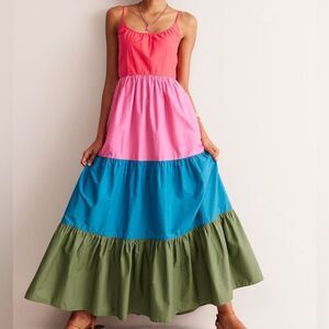 Boden Red/ Pink/ Blue/ Green Colorblock Trapeze Cotton Maxi Dress Size 6 Petite